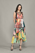 Gestuftes Midikleid mit Ara-Muster