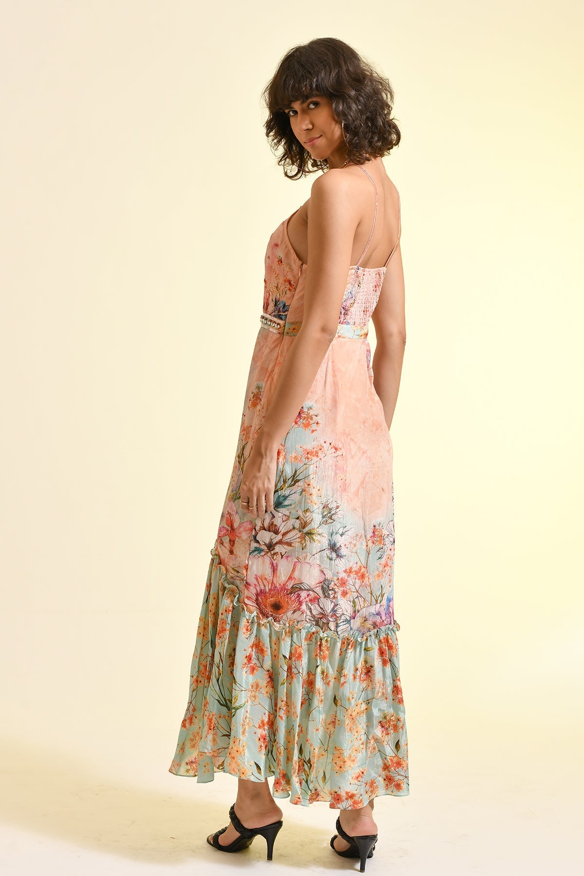 TINTED FLORAL LACE MAXI DRESS