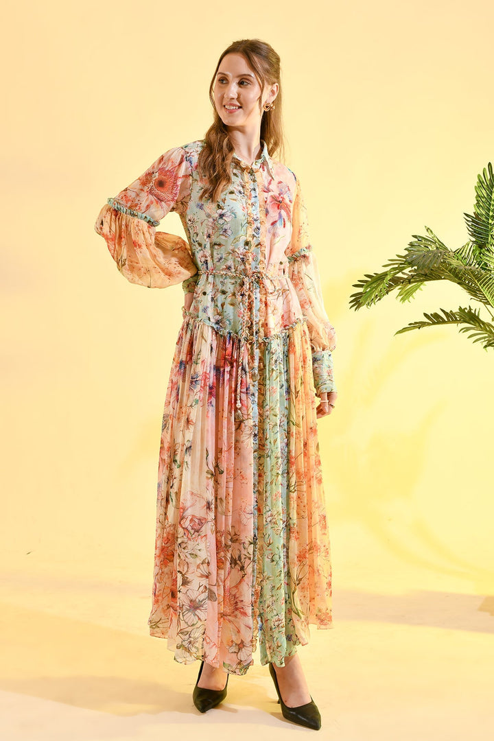 TINTED FLORAL SHIRT DRESS