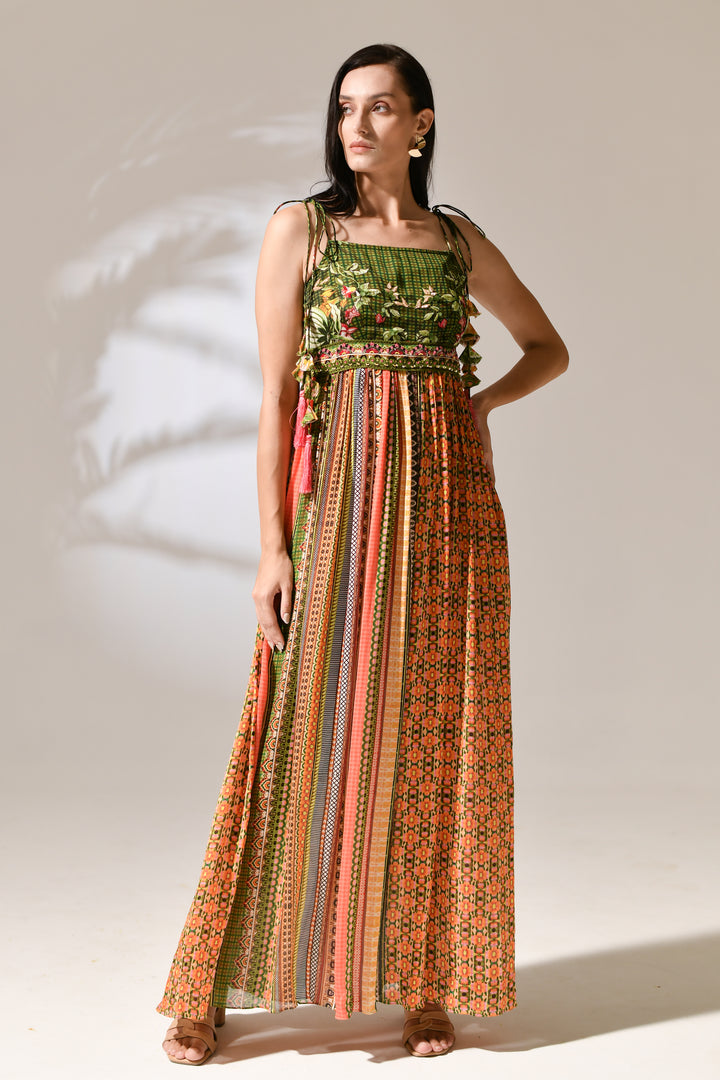 Sienna Mosaic Tie-Shoulder Maxi