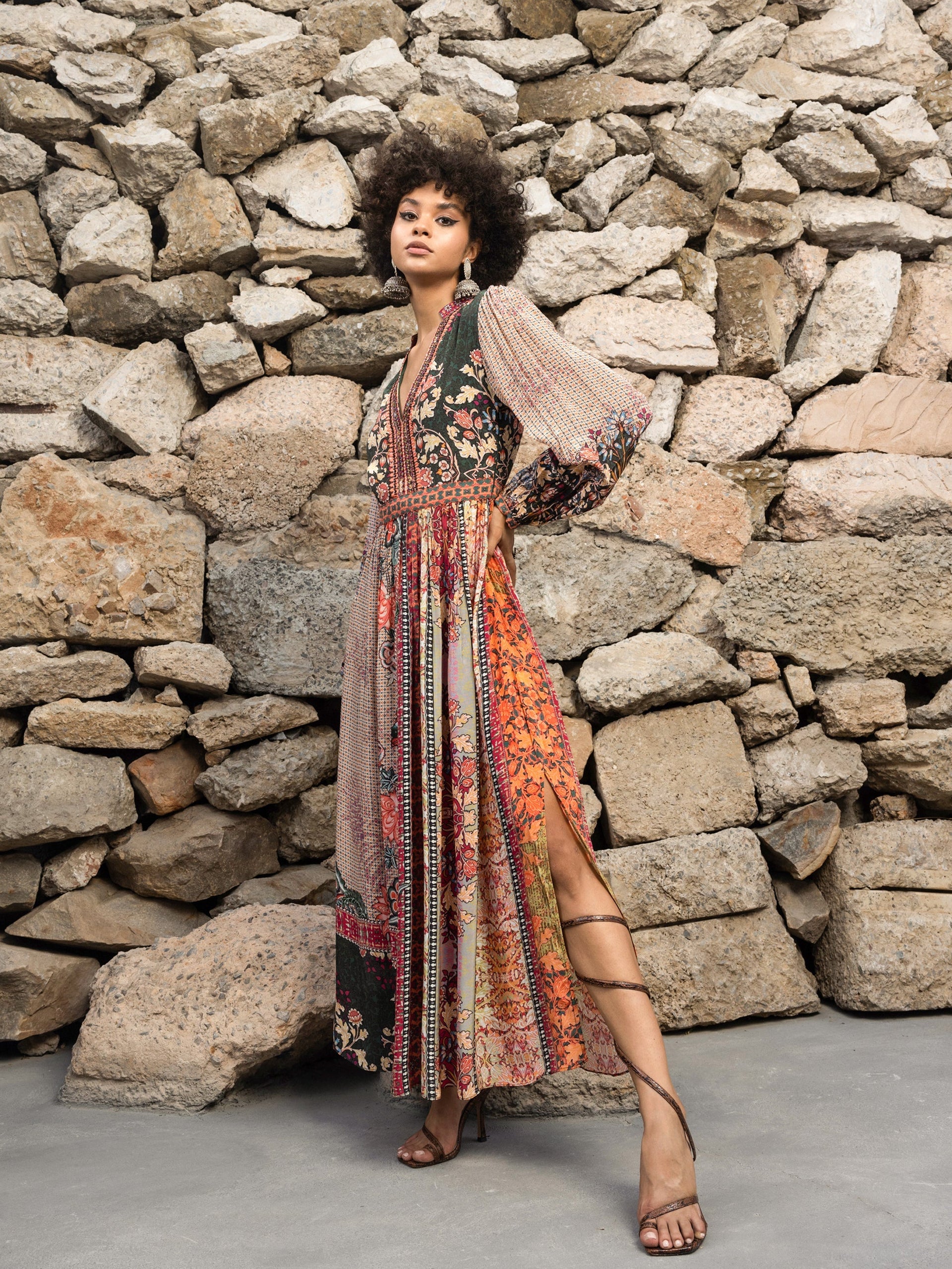 alora maxi dress Apricot Orange and Hunter Green ALORA MAXI DRESS Apricot Orange and Hunter Green / S