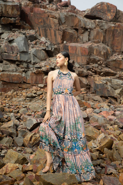Gestreiftes Stufen-Maxikleid „Carmen“