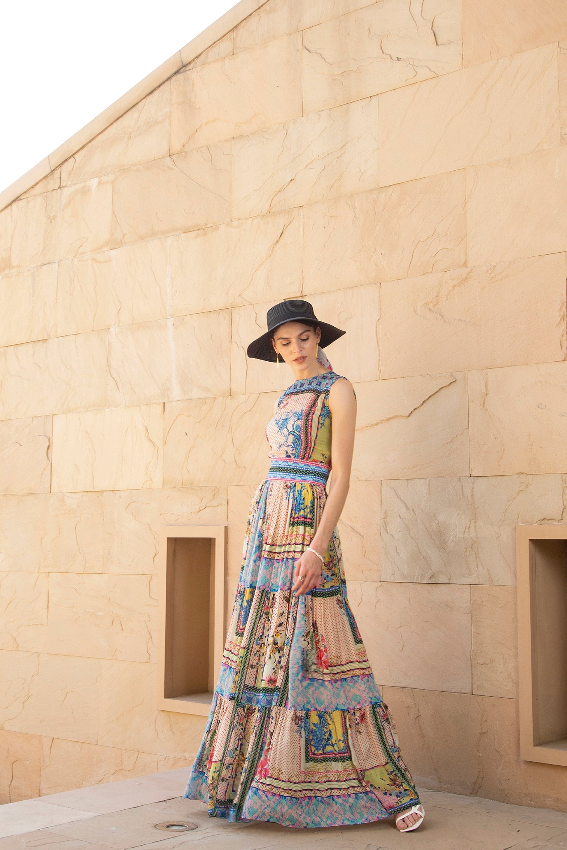 tropical tiles embroidered dress Farm Rio + tropical tiles maxi dress