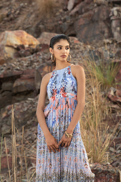 FLORAL FANTASY HALTER MAXI DRESS