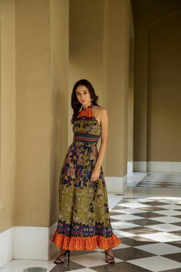 Paradise Forest Neckholder-Maxikleid