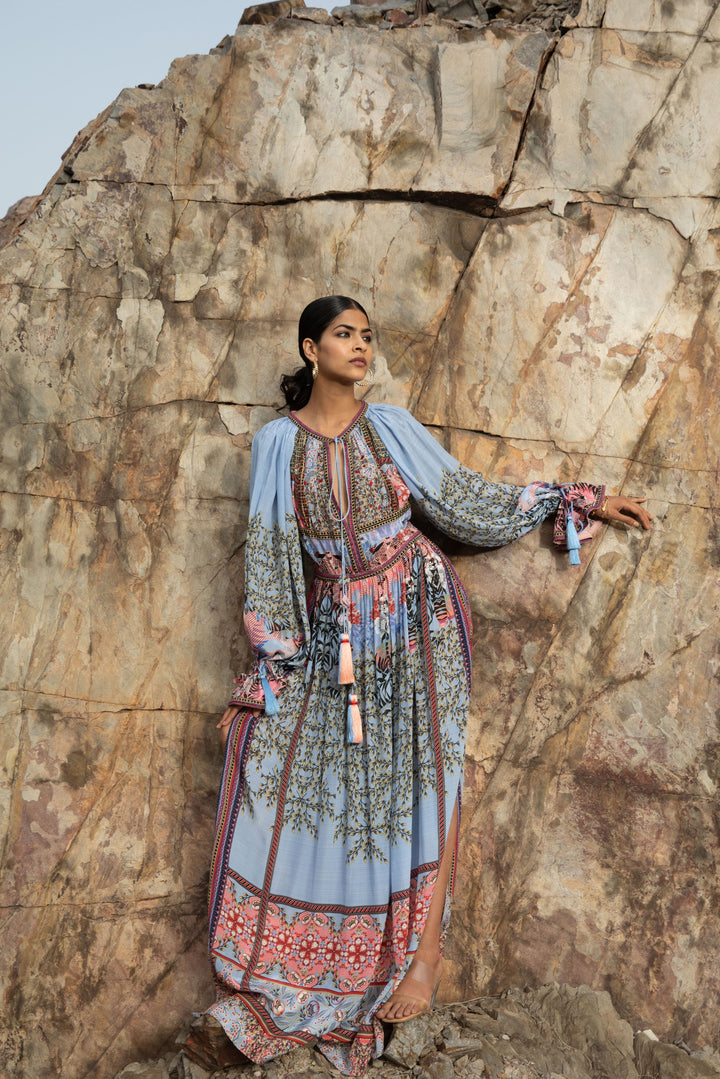 FLORAL FANTASY SLIT MAXI DRESS