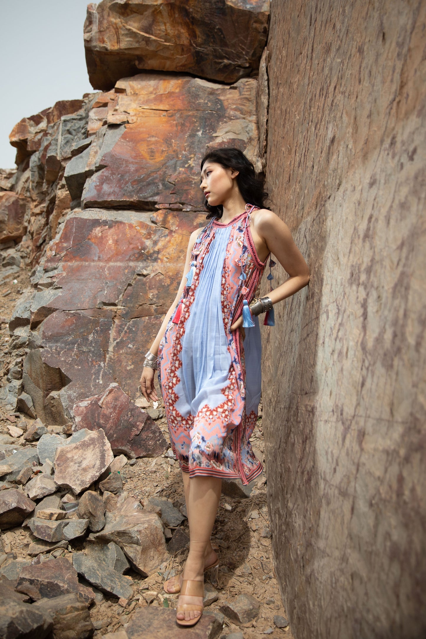 FLORAL FANTASY HALITER NECK DRESS