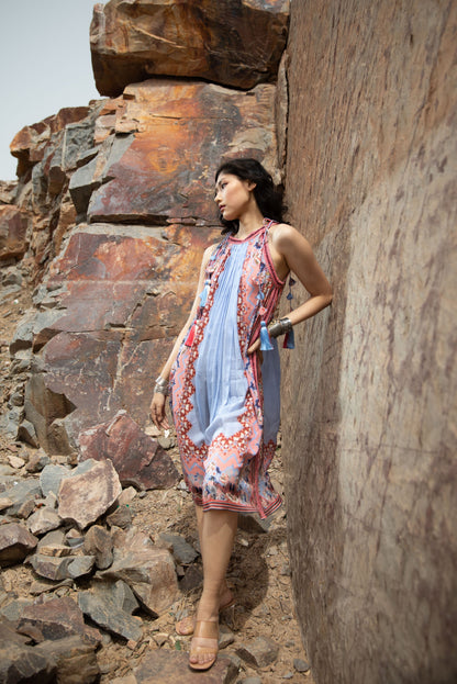 FLORAL FANTASY HALITER NECK DRESS