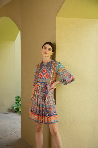 CERULEAN TIERED MINI DRESS