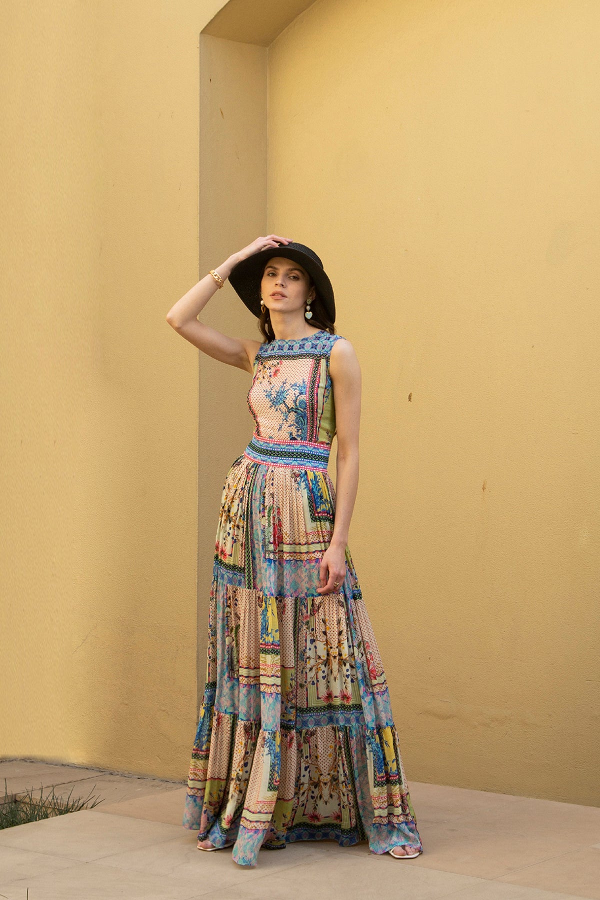 Tropical Tiles Tiered Maxi Dress