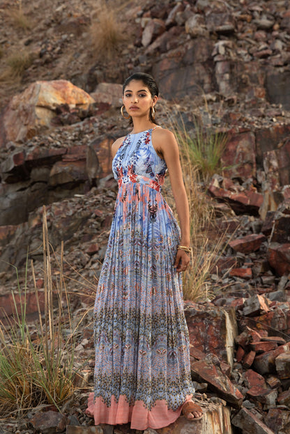 FLORAL FANTASY HALTER MAXI DRESS