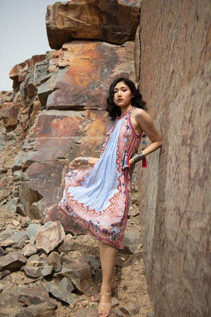 FLORAL FANTASY HALITER NECK DRESS