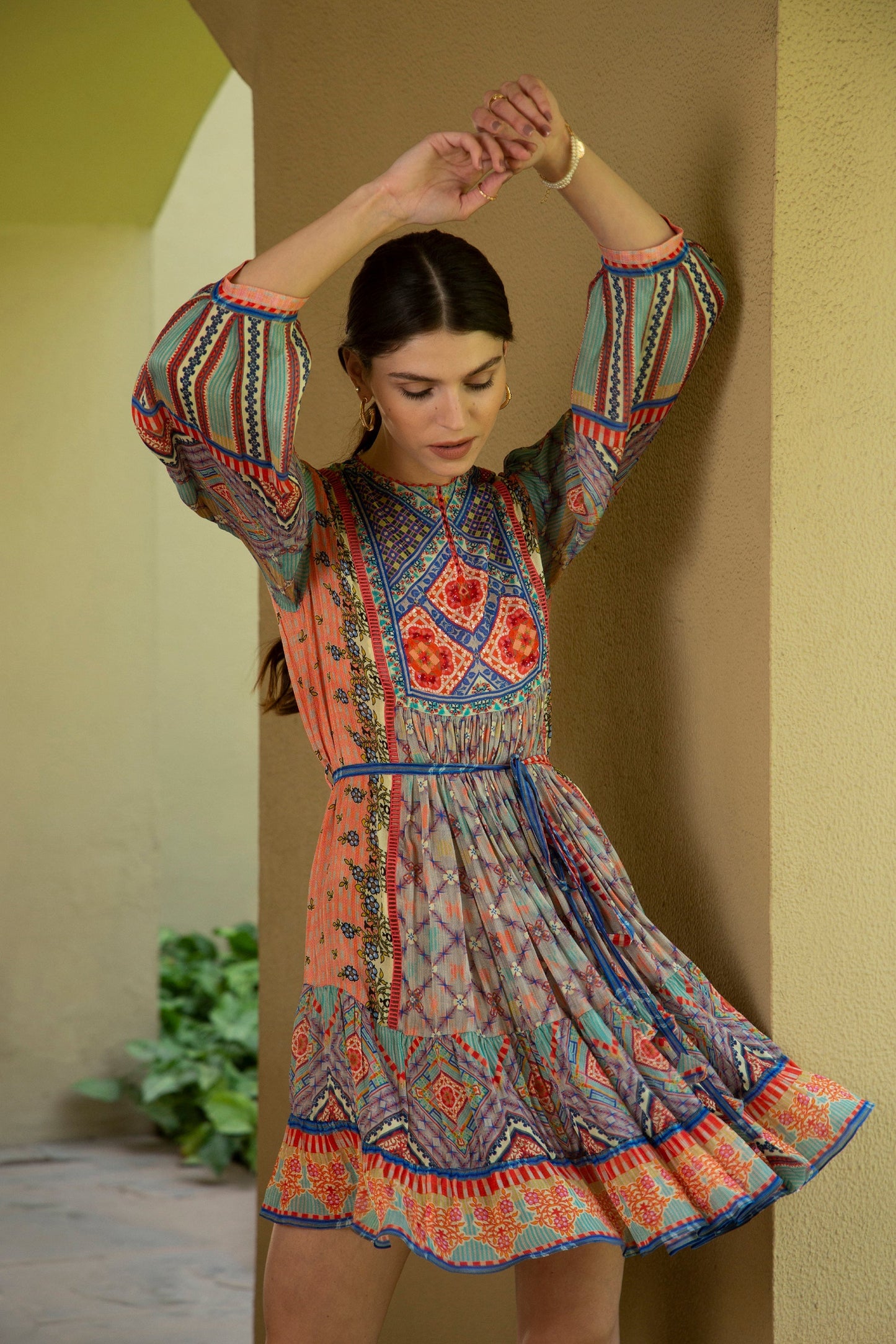 CERULEAN TIERED MINI DRESS