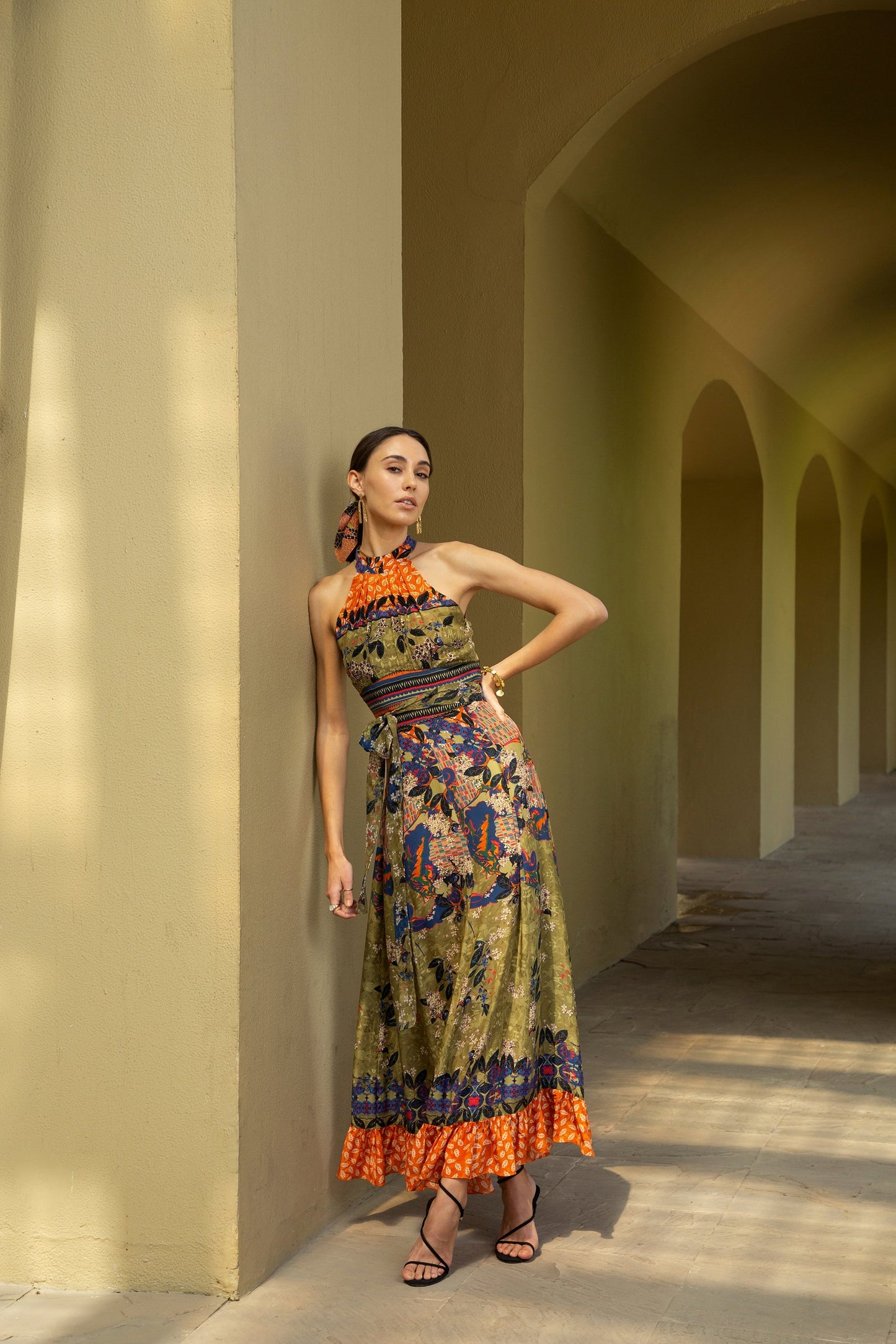 PARADISE FOREST HALTER MAXI DRESS