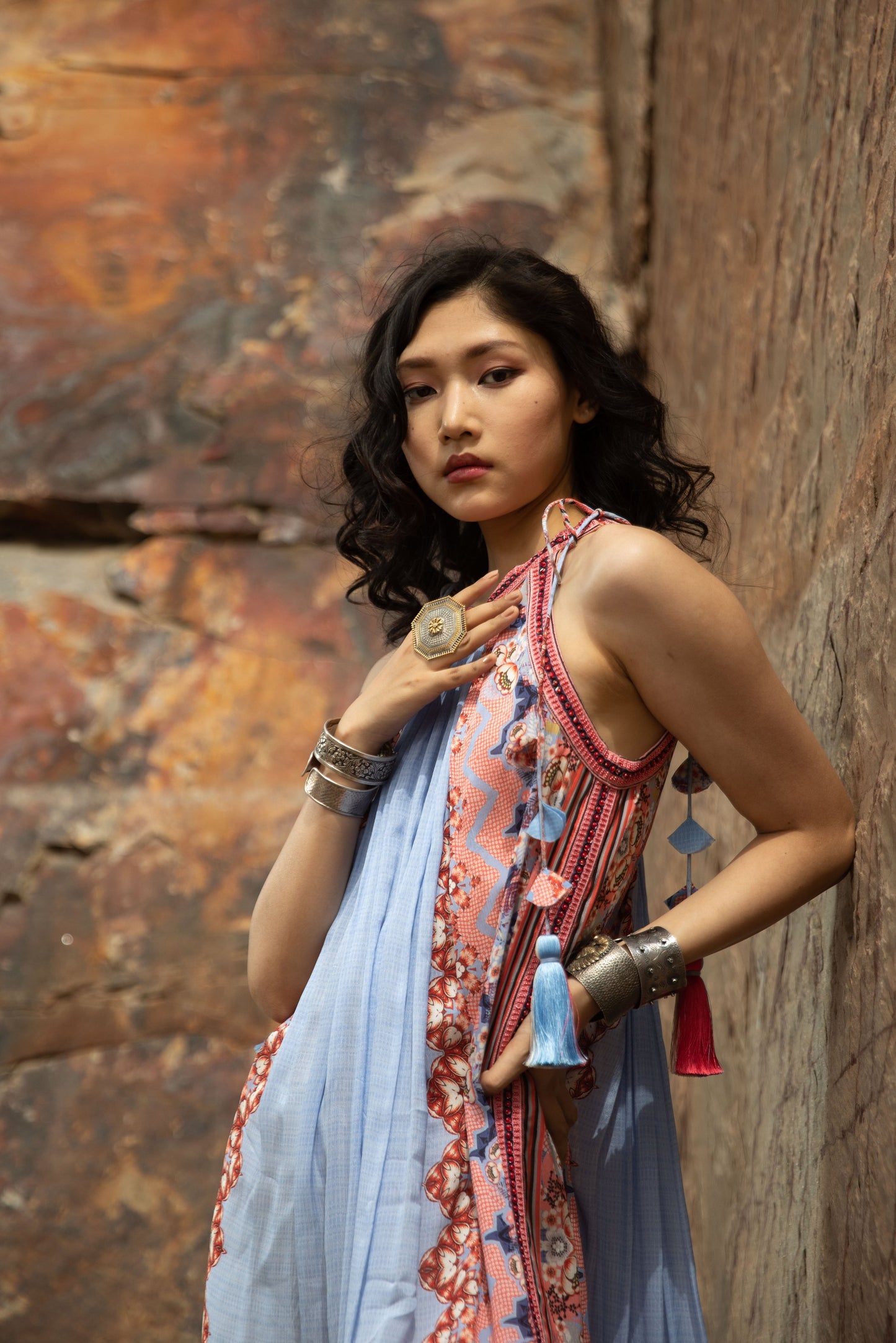 FLORAL FANTASY HALITER NECK DRESS