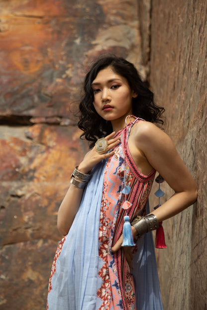 FLORAL FANTASY HALITER NECK DRESS