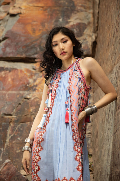 FLORAL FANTASY HALITER NECK DRESS