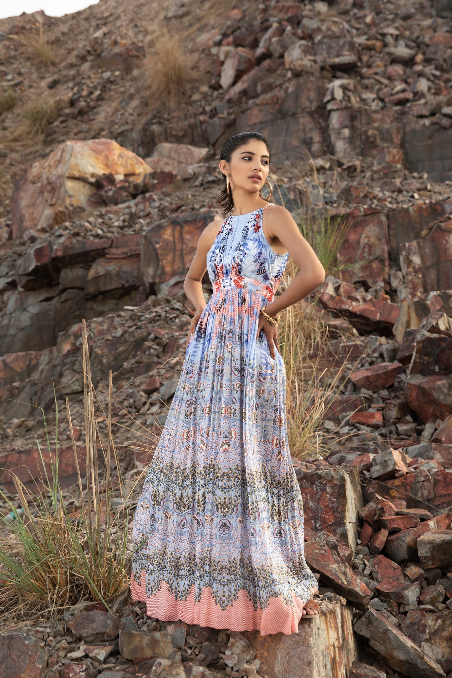 FLORAL FANTASY HALTER MAXI DRESS