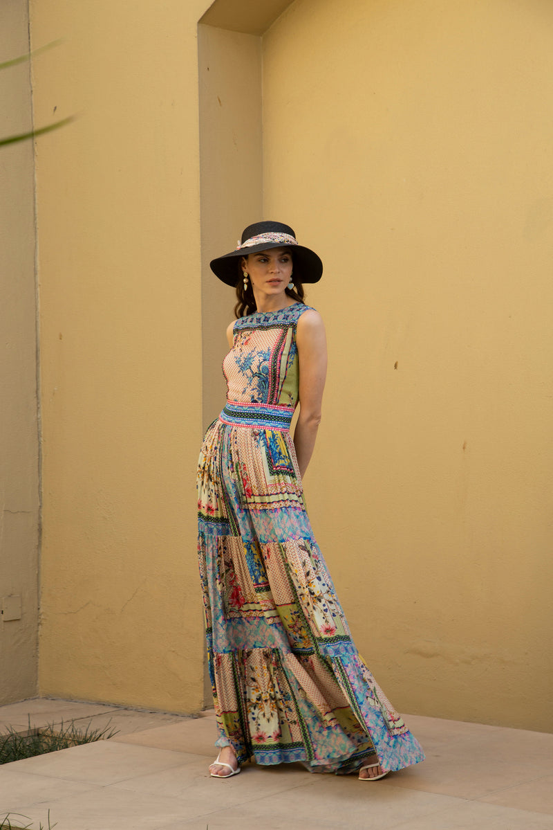 Tropical Tiles Tiered Maxi Dress