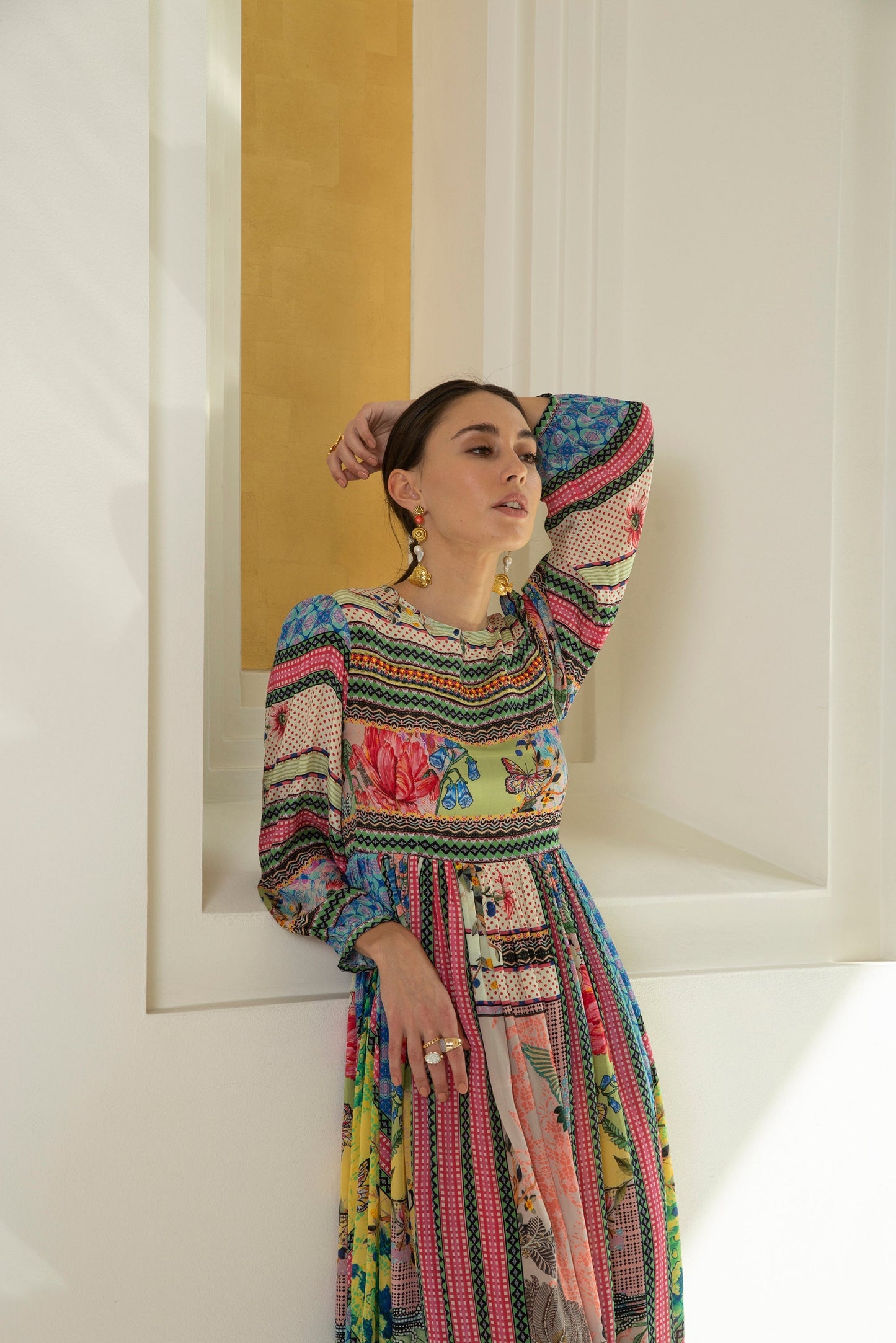 TROPICAL TILES MIDI DRESS