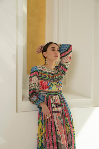 TROPICAL TILES MIDI DRESS