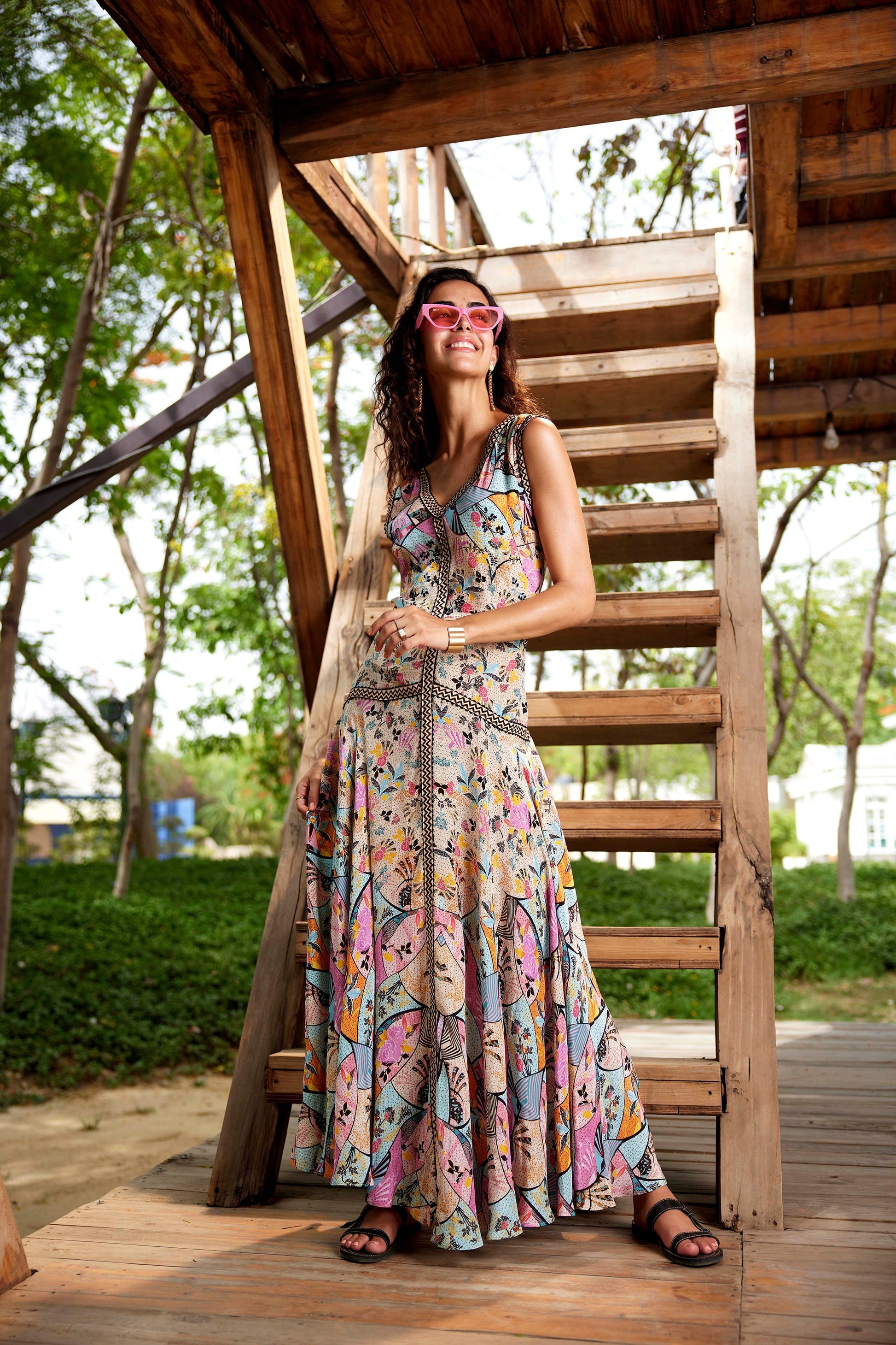 French Rose & Sky Blue MYSTIC CUT-OUT MAXI DRESS French Rose & Sky Blue / XL