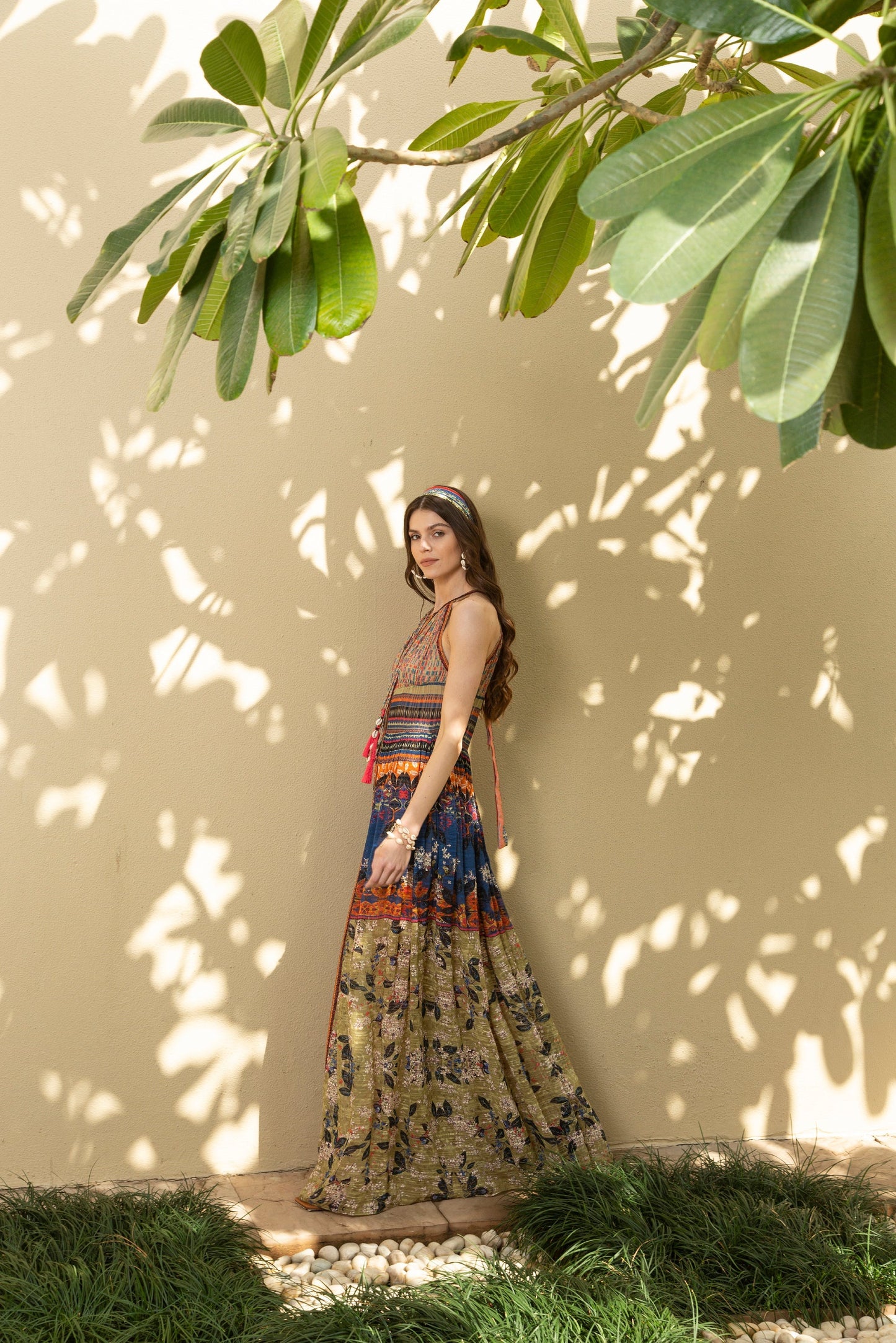 PARADISE FOREST MAXI SLIT DRESS