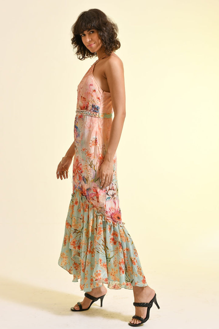 TINTED FLORAL LACE MAXI DRESS