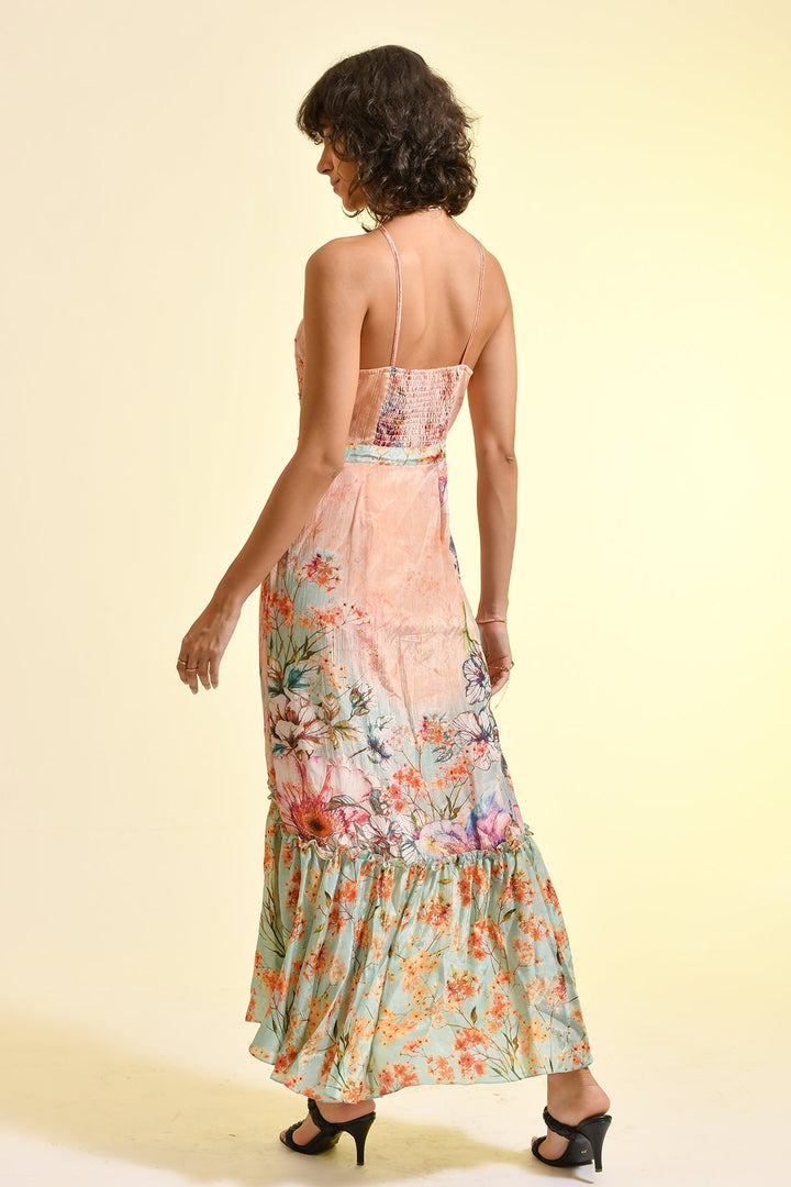 TINTED FLORAL LACE MAXI DRESS
