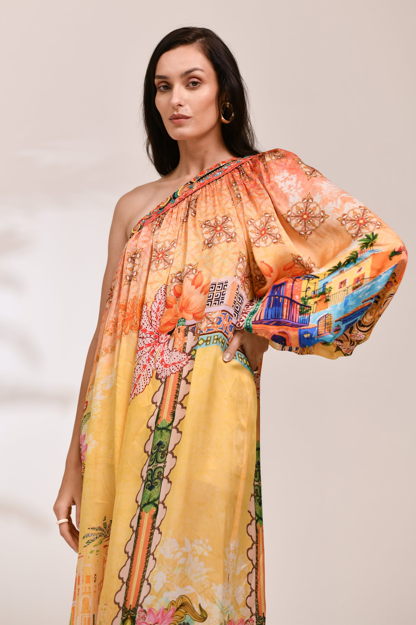 Virelle One-Shoulder Grecian Maxi