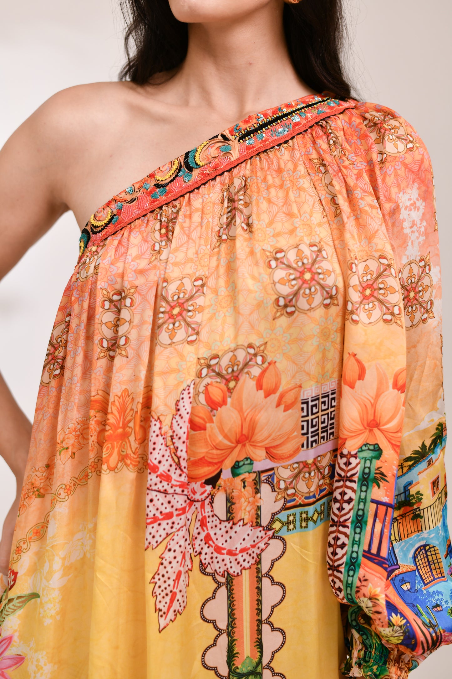 Virelle One-Shoulder Grecian Maxi
