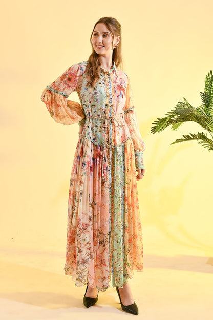 TINTED FLORAL SHIRT DRESS