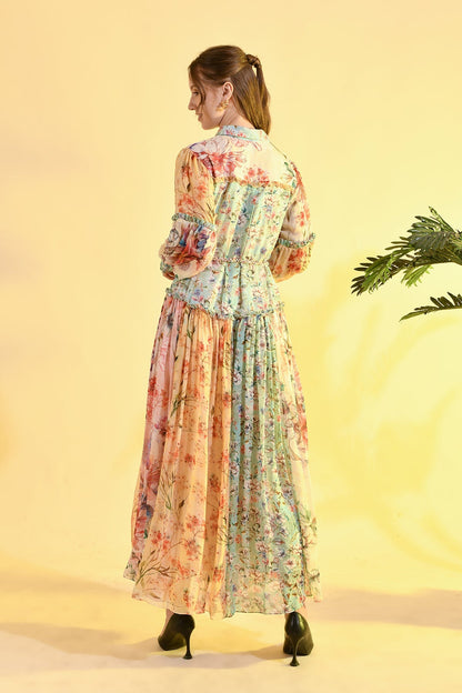 TINTED FLORAL SHIRT DRESS