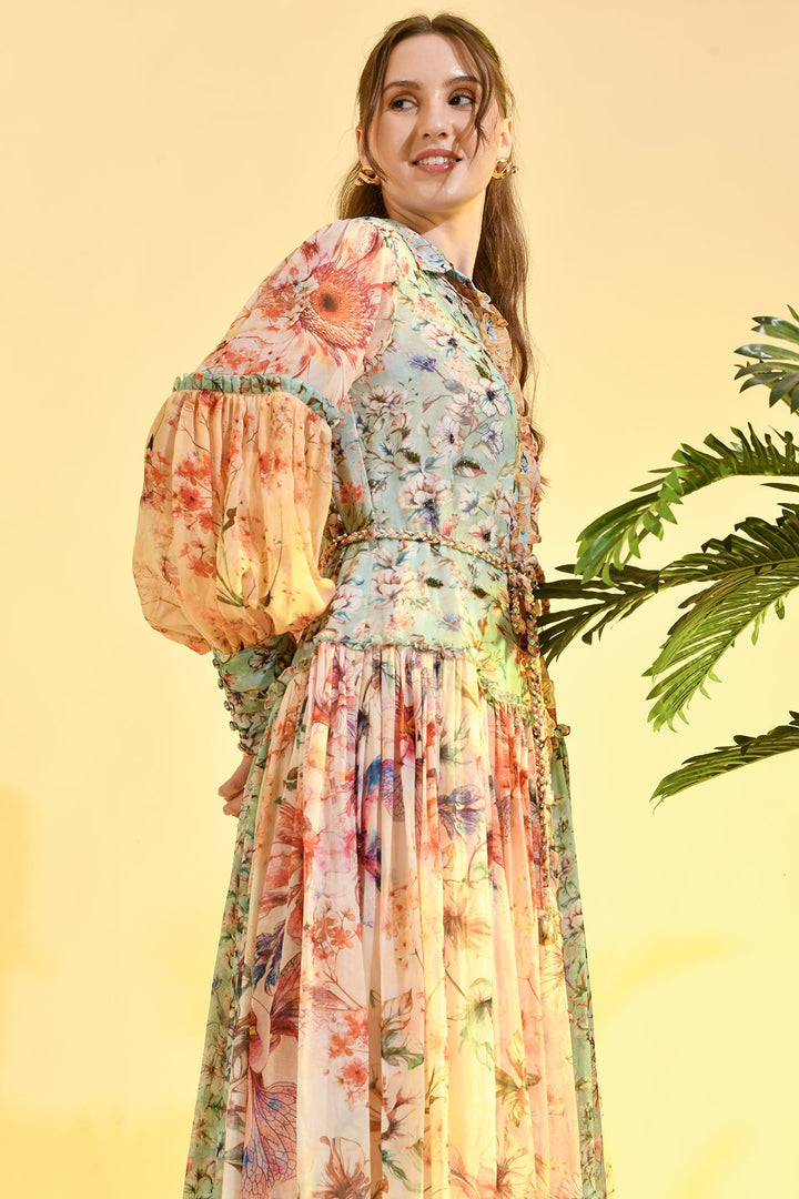 TINTED FLORAL SHIRT DRESS