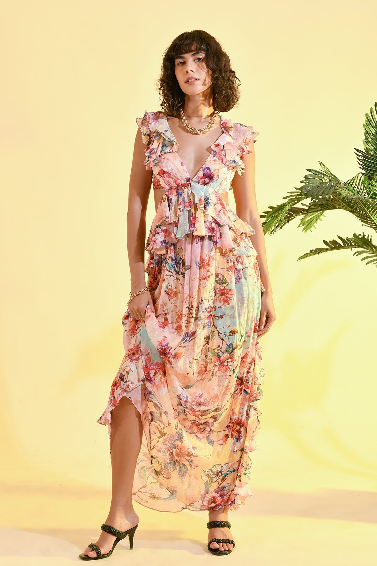 TINTED FLORAL MAXI DRESS
