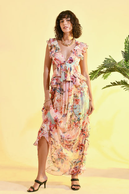 TINTED FLORAL MAXI DRESS