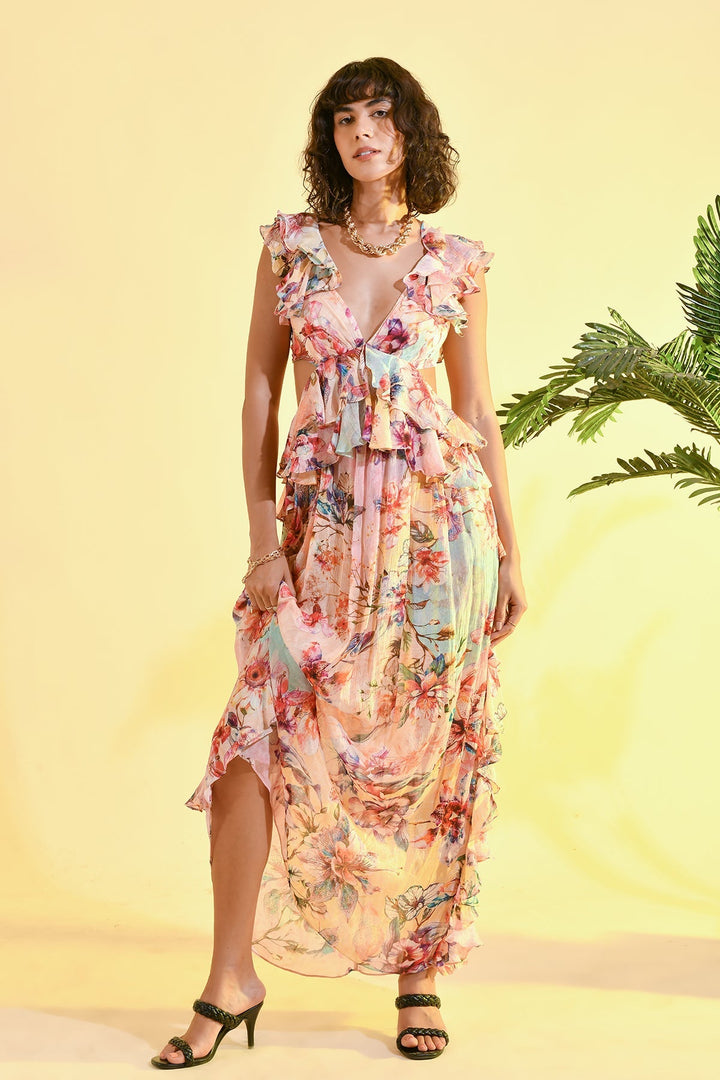 TINTED FLORAL MAXI DRESS