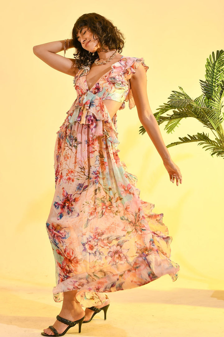 TINTED FLORAL MAXI DRESS