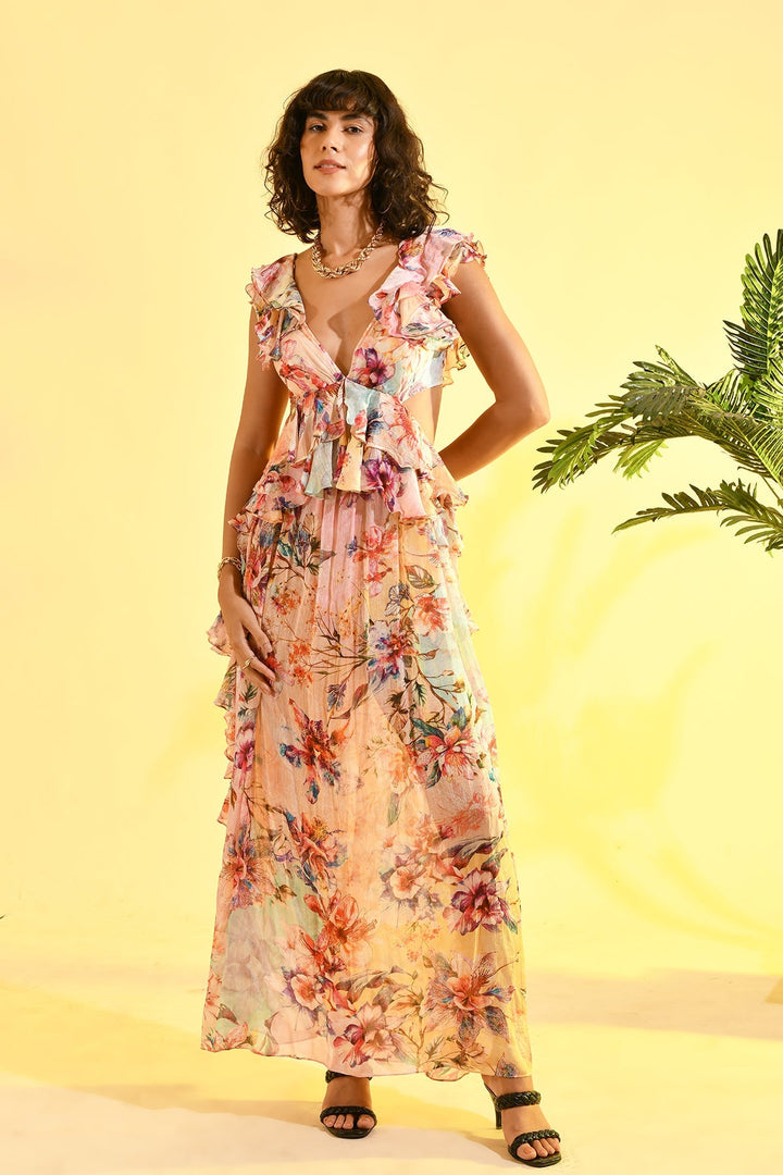 TINTED FLORAL MAXI DRESS