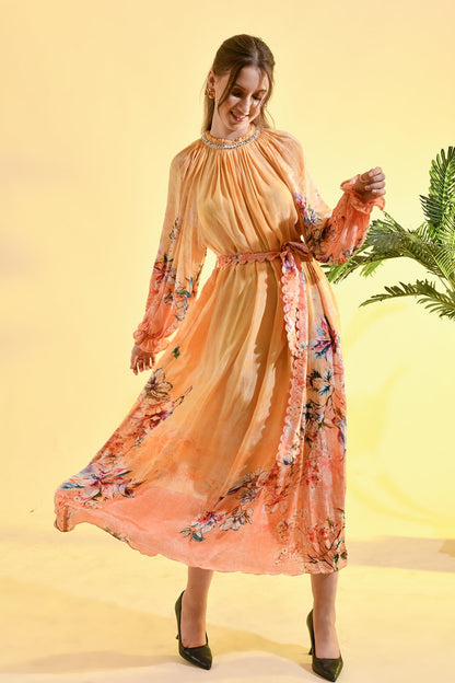 TINTED FLORAL MIDI  DRESS