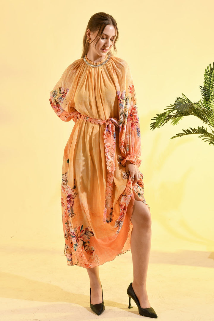 TINTED FLORAL MIDI  DRESS