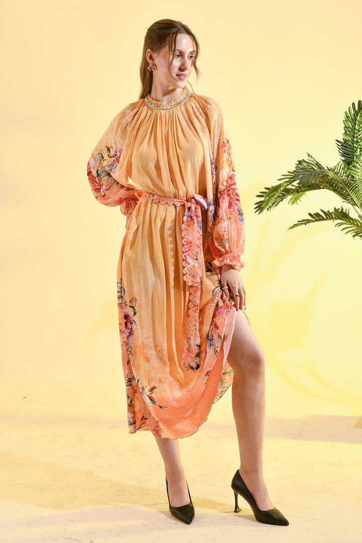 TINTED FLORAL MIDI  DRESS