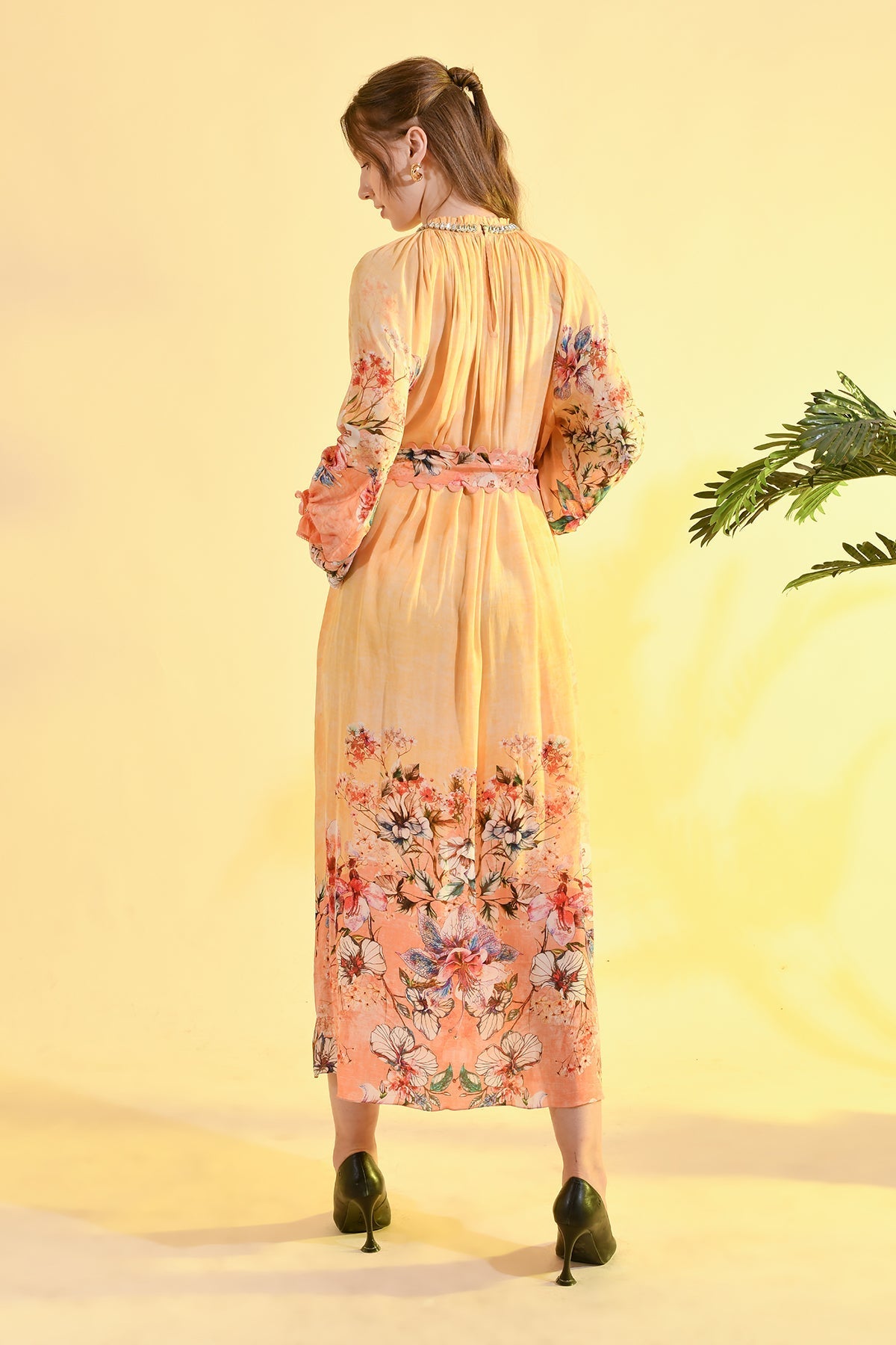TINTED FLORAL MIDI  DRESS