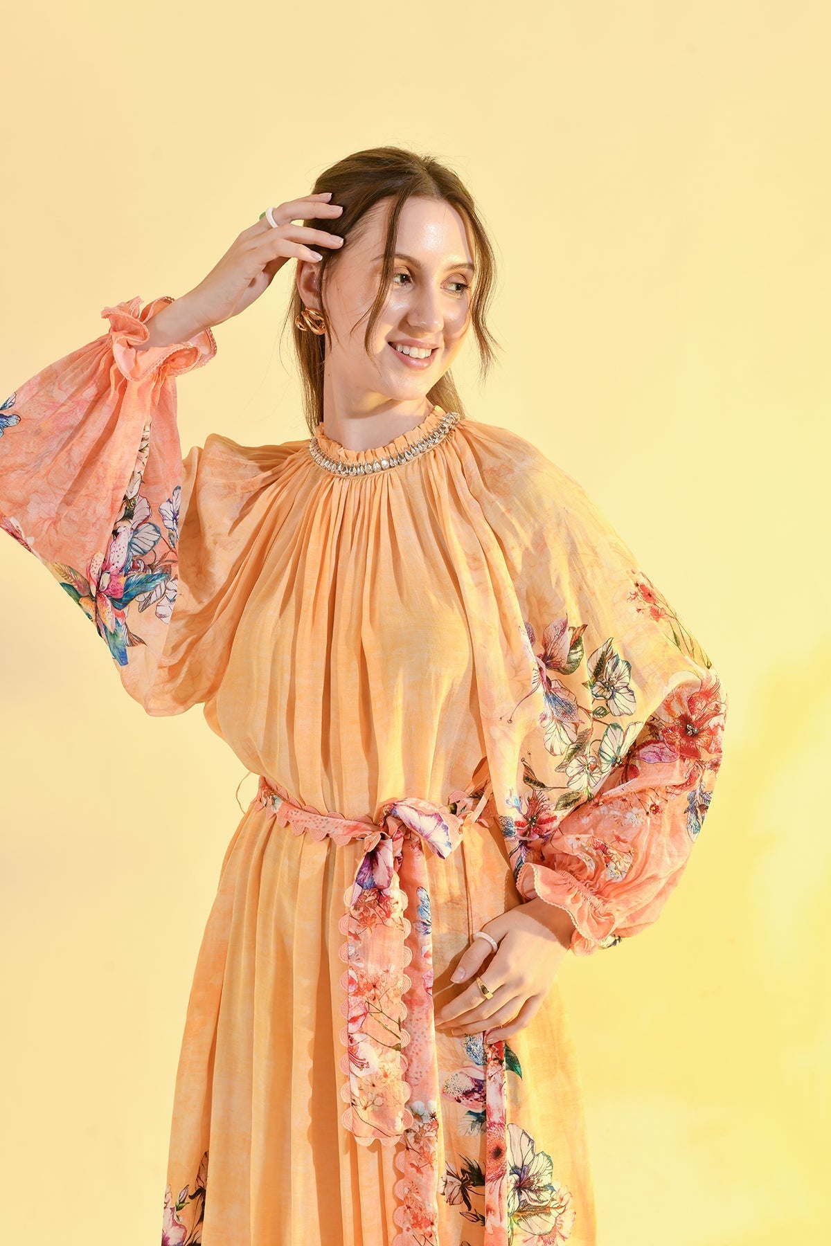 TINTED FLORAL MIDI  DRESS