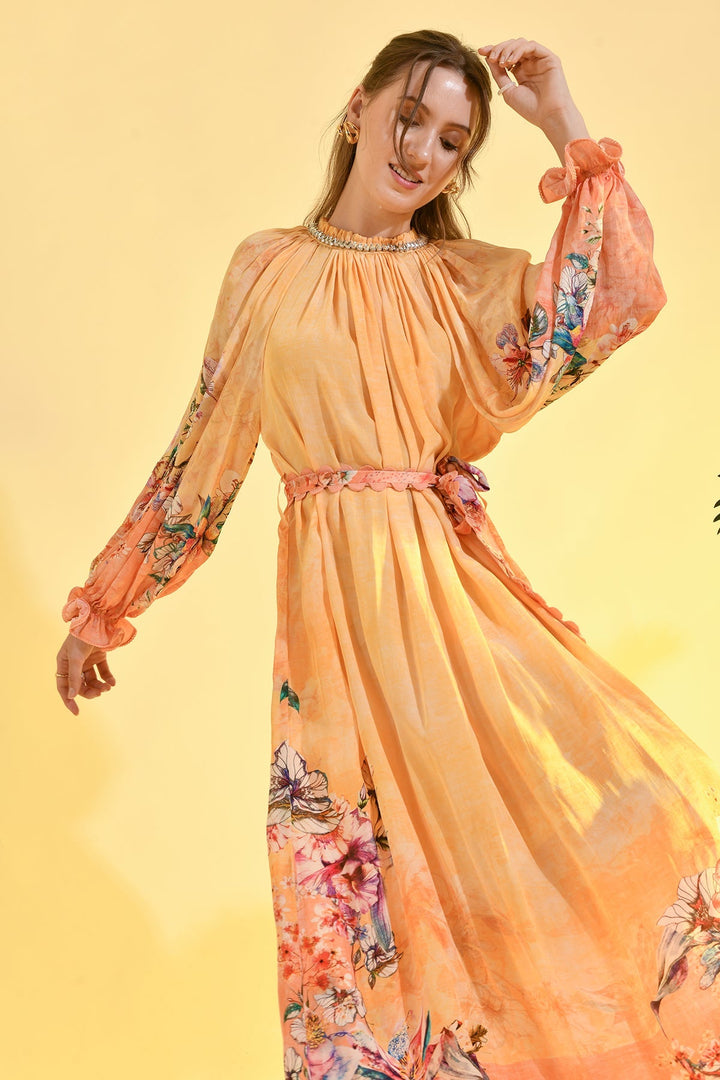 TINTED FLORAL MIDI  DRESS