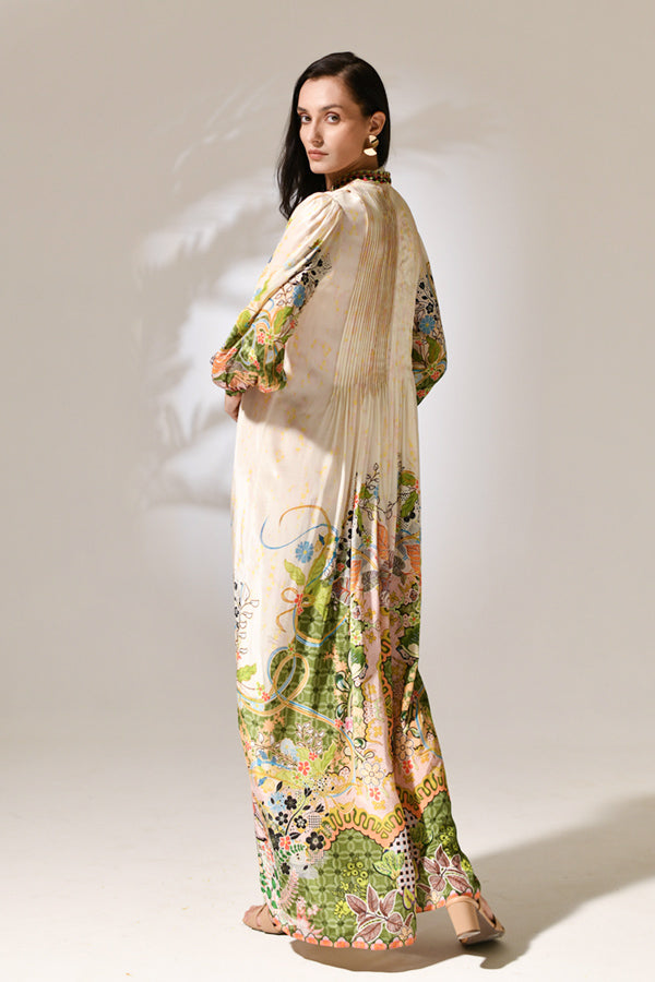 Riviera Bloom Pleated Gown