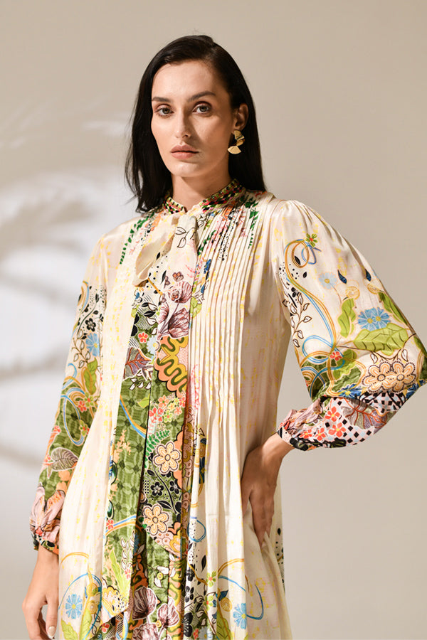 Riviera Bloom Pleated Gown