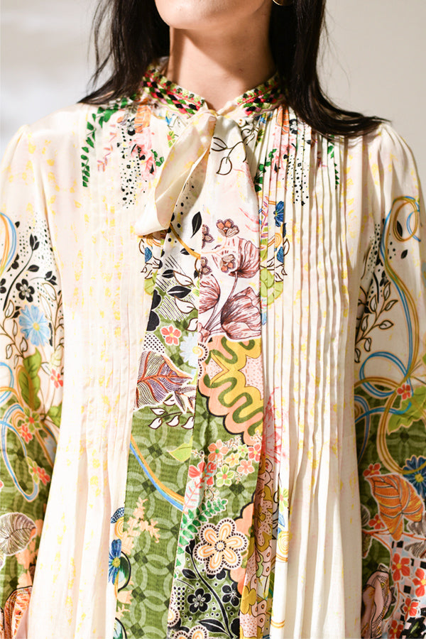 Riviera Bloom Pleated Gown