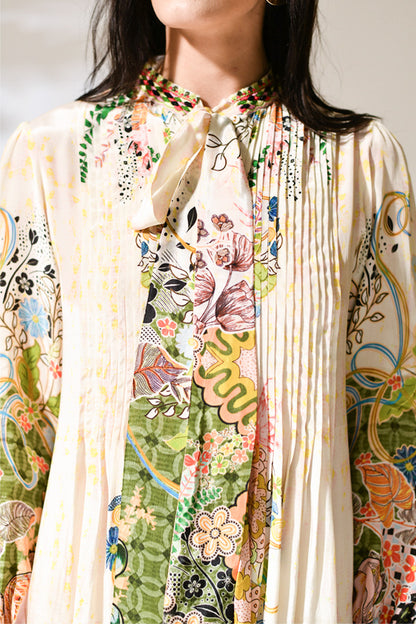 Riviera Bloom Pleated Gown
