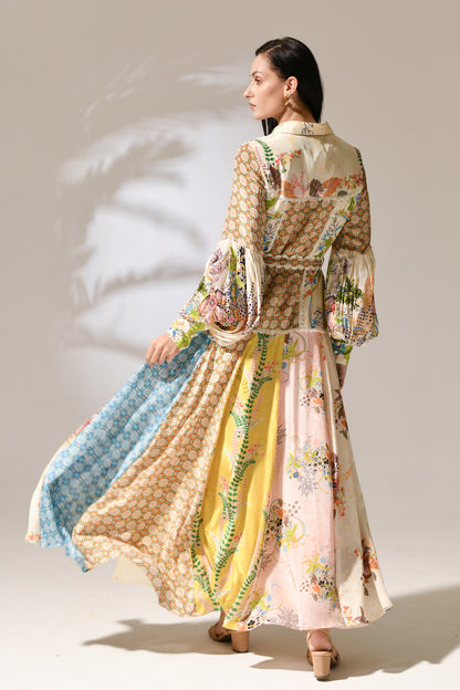 Primrose Lantern-Sleeve Patchwork Dress